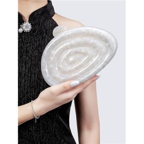 Acrylic Shell Evening Clutch | Elegant Party Purse with Detachable Chain - Picture 2 of 5